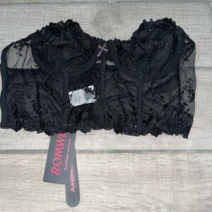 ROMWE Black Sheer Lace Longline Bustier Bralette